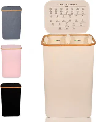 Produktbild von Doppelwaschkorb – Wäschekorb zum Sortieren – Zum Sortieren von Wäsche – Mit Deckel – 100 Liter – Beige