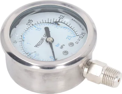 Imagen del producto de Manómetro de vacío, resistente a golpes, con carcasa radial de acero inoxidable, para uso industrial y doméstico, con conexión de 1/4 de pulgada NPT, rango de 0 a 0.25 MPa