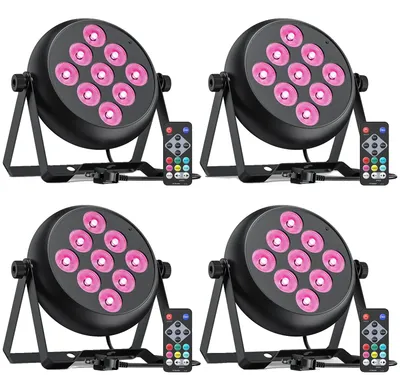Zdjęcie produktu dla Reflektory sceniczne, 9 sztuk diod LED RGBW, sterowanie DMX512, 4 sztuki, wtyczka UE