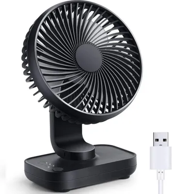 Produktbild von Kleiner Tischventilator, leiser tragbarer Ventilator, wiederaufladbarer Akku-betriebener persönlicher Ventilator für Zuhause, Büro, Schlafzimmer, Schreibtisch, 4 Geschwindigkeitsstufen