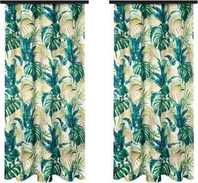 Produktbild von Fertige Vorhänge mit Kräuselband 140x250 cm 2 Stücke mit Monstera Blättern Muster blickdichte Gardinen für Wohnzimmer
