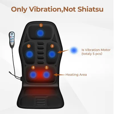 Produktbild von AIORBER Elektrische Massagematte mit Wärmefunktion, Ganzkörper Massageauflage für Rücken & Nacken, 5 Zonen & 9 Modi, Sitzauflage, Schwarz