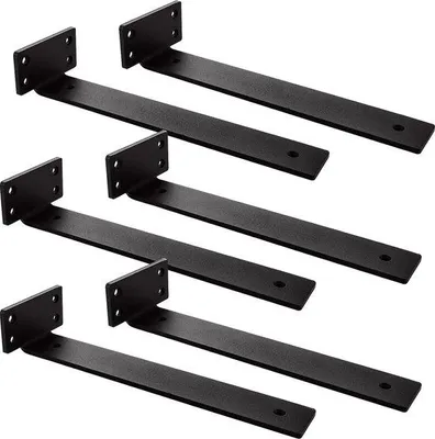 Produktbild von Famanu Set von 6 Wandregalhaltern, 25 cm, schwarze unsichtbare L-Regalhalter, aus Metall