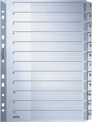 Produktbild von Register A4 1-12 160g/qm Karton grau Packung mit 10 Stück