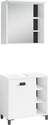 Produktbild von byLIVING Badmöbelset WELLNESS / 2-teilig / Spiegelschrank und Waschbeckenunterschrank in weiß / LED-Beleuchtung / Spiegel / Waschtisch / Hängeschrank / viel Stauraum