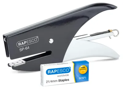 Image de Pince agrafeuse Rapesco 1267 SP-64 et 1 000 agrafes de type 21/4 mm, capacité de 12 feuilles, noir