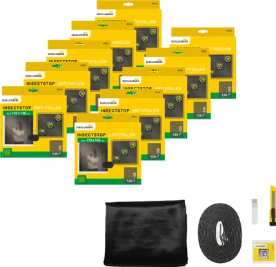 Produktbild von Schellenberg 10er Pack 50722 Pollen-Fliegengitter für Fenster, kombiniert Pollenschutz und Insektenschutz, 130 x 150 cm, anthrazit