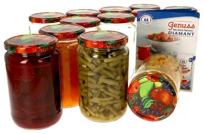 Produktbild von 12er Set Einmachglas 720 ml Deckel Obst-Dekor Einkochgläser Vorratsglas Glasbehälter Aufbewahrung