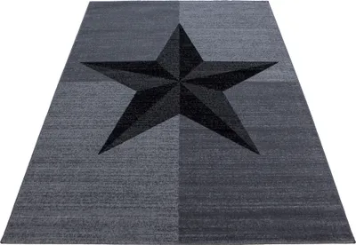 Produktbild von Kurzflor Teppich Wohnzimmer Grau 160x230 Rechteck Sterne-Design aus Polypropylen