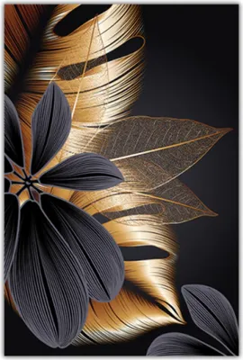 Produktbild von TPFLiving Kunstdruck LW-31 (OHNE RAHMEN) Poster - Leinwand - Wandbild - Hochauflösender Giclée-Druck, langlebig und hochwertig - Goldene und schwarze Blätter  -  - Größe: 13x18cm