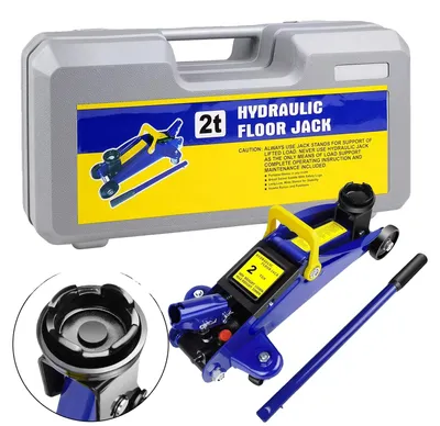 Obrázek produktu pro Hydraulický zvedák, nosnost 2 tuny, rozměry 28,5 x 13 x 5,5 palců, minimální výška 3,5 palců, maximální výška 14,5 palců, ocelová konstrukce
