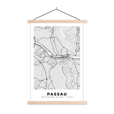 Produktbild von MuchoWow® Textilposter Passau - Stadtplan - Deutschland - Karte 40x60 cm mit holzfarbenen Rahmen - Poster