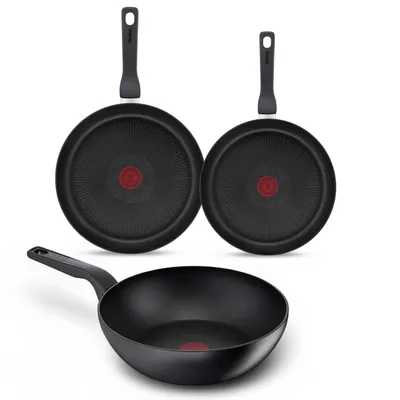 Produktbild von Tefal Hard Titanium Pro Pfannenset, Bratpfannen Ø24/28 cm, Wokpfanne Ø28 cm, Induktion, Aluminium, Schwarz