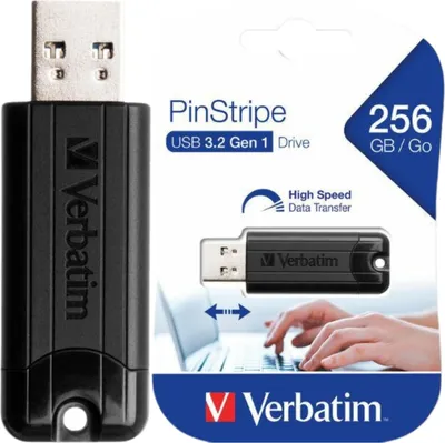 Zdjęcie produktu dla Verbatim PinStripe, 256 GB, USB Typu-A, 3.2 Gen 1 (3.1 Gen 1), Łożysko tulejowe, 7 g, Czarny