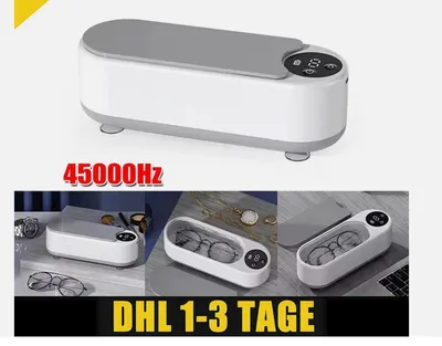Collage of images showing an ultrasonic cleaner, its features, and applications.