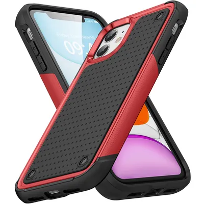 Obrázek produktu pro Pouzdro pro iPhone 12 / 12 Pro, vojenská kvalita, nárazuvzdorné hybridní 2v1 tvrdý PC a měkký TPU pouzdro červené černé