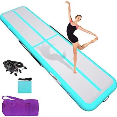 Produktbild von Famanu Airtrack 3 Meter - 20 cm Dick - Aufblasbare Gymnastikmatte - Weiß|Grün