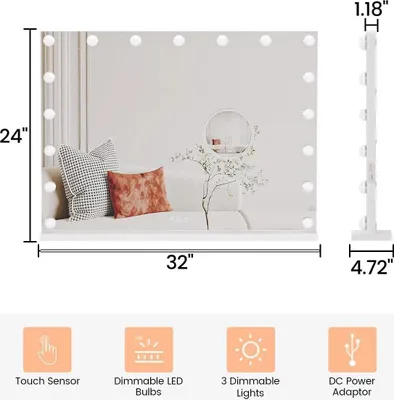 Produktbild von Schminkspiegel - LED Kosmetikspiegel - 81×61 cm - 3-fach Vergrößerung - 3 Farbmodi - Touch-Bedienung - Helligkeit Einstellbar