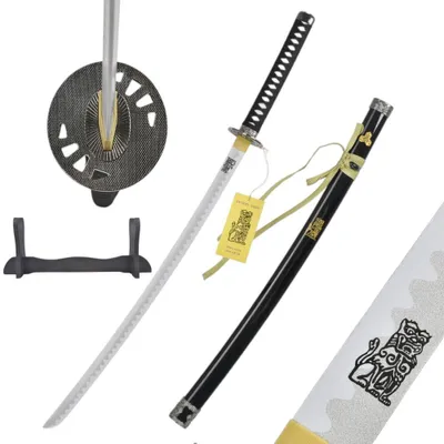 Image de Katana décoratif en bois de 103 cm avec saya et support – Épée en bambou d'inspiration japonaise pour le cosplay, la collection, la salle de jeux et comme idée cadeau JT10320H