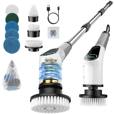 Elektrische Reinigungsbürste 8-in-1, austauschbare Köpfe, Edelstahl, weiß