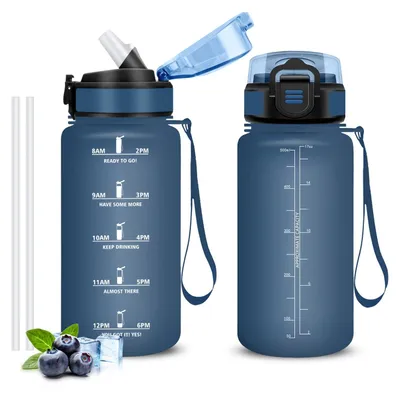 Produktbild von Trinkflasche 500 ml BPA-frei mit Strohhalm, auslaufsicher, Sportflasche