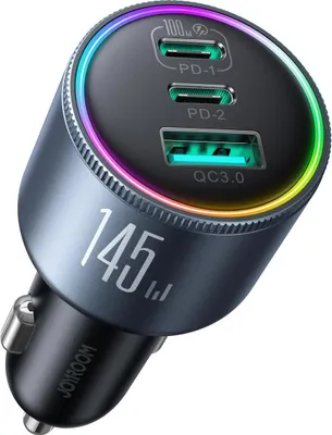 Immagine prodotto di Joyroom JR-CCN07 Caricabatteria per auto 145 W con 2× USB-C, USB-A e cavo USB-C da 100 W
