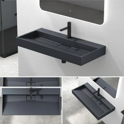 Produktbild von Mai & Mai Waschbecken Aufsatzwaschbecken matt Anthrazit Hänge-Waschtisch Rechteckig 1 Armaturenloch Breite: 100cm inkl. Ablaufgarnitur Col19