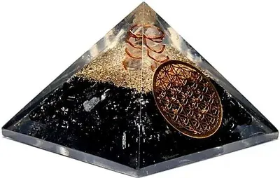 Immagine prodotto di Piramide di punti di cristallo di tormalina nera con fiore della vita
