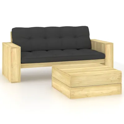 Produktbild von 2-tlg. Garten-Lounge-Set mit Kissen Kiefernholz Imprägniert