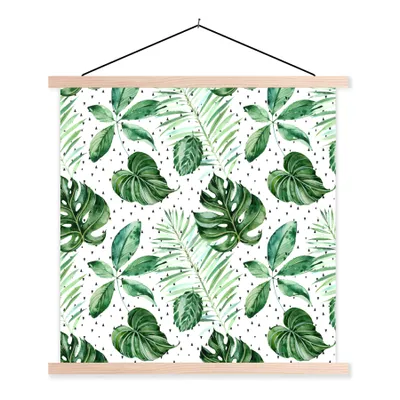 Produktbild von MuchoWow® Textilposter Blätter - Tropisch - Muster - Grün 120x120 cm mit holzfarbenen Rahmen - Textil-Poster