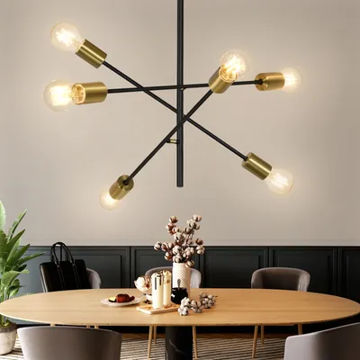 Produktbild von ZMH Pendelleuchte Gold 6 Flammig Esstisch Hängelampe Hängend  Kronleuchter Vintage E27 Pendellampe für Wohnzimmer Esszimmer Schlafzimmer, Ohne Leuchtmittel