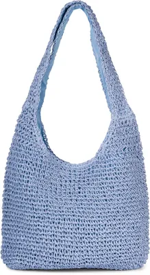 Produktbild von styleBREAKER Damen Papierstroh Beuteltasche mit langen Henkeln | sommerliche Flechttasche mit Reißverschluss | Strandtasche Schultertasche