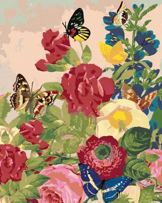 Produktbild von Zuty - Malen nach Zahlen - SCHMETTERLINGE UND FARBIGE BLUMEN, 40x50 cm, ohne Keilrahmen