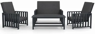Produktbild von SET Solena Gartenmöbel Anthrazit mit graphitfarbenen Kissen 2 Sesseln Sofa und Tisch aus Kiefernholz für Terrasse Balkon Garten Lounge Möbel modern