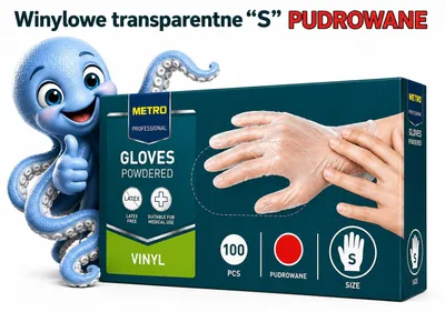 Zdjęcie produktu dla Rękawiczki winylowe pudrowane Metro transparentny 100 szt. rozmiar S jednorazowe ochronne