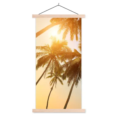 Produktbild von MuchoWow® Textilposter Palme - Sonne - Sommer - Tropisch 60x120 cm mit holzfarbenen Rahmen - Holz