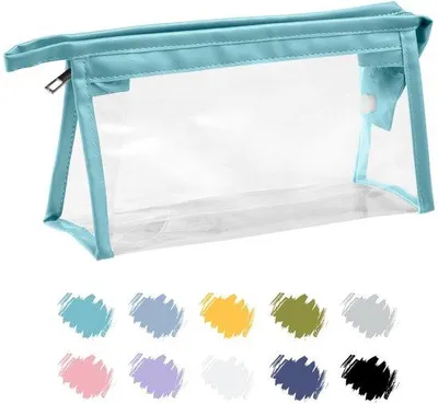 Immagine prodotto di Bustina trasparente azzurra per la più bella, trousse, beauty case per donne e ragazze a scuola o all'università.