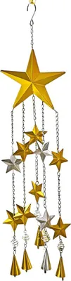 Image de Carillon "étoiles" en métal, argenté / doré, 58 cm de haut, carillon, carillon sonore, suspension décorative