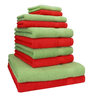 Produktbild von Betz 10-tlg. Handtuch-Set PREMIUM CLASSIC 2 Duschtücher 4 Handtücher 2 Gästetücher 2 Seiftücher  Farbe: rot & apfelgrün