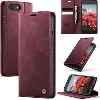 Produktbild von Handyhülle für iPhone 6s Plus/6 Plus/7 Plus/8 Plus Hülle Leder mit RFID Schutzhülle Klapphülle Magnet Kartenfach Standfunktion Rot
