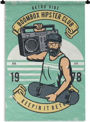 Produktbild von MuchoWow® Wandteppich Wandbehang Radio - Skateboard - Retro 90x135 cm Tapisserie Dekoration Wandtuch - Baumwolle - Wandskulptur