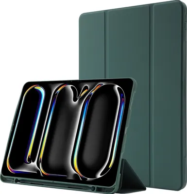 Produktbild von Mobigear Tri-Fold Gel iPad Pro 11 Zoll (2024) Hülle TPU,Kunstleder Klapphülle + Stifthalter - Grün