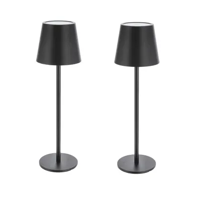 Produktbild von 2x XL Metall Akku Tischleuchte Schwarz mit Touchfunktion 3 Weisstöne Dimmbar Nachttischlampe Schreibtischlampe