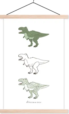 Produktbild von MuchoWow® Textilposter Tyrannosaurus - Kinderzimmer - Dinosaurier - Kinder - Kinder 120x180 cm mit holzfarbenen Rahmen - Textil-Plakat