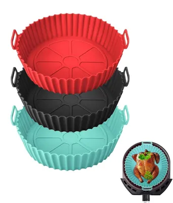 Zdjęcie produktu dla Zestaw 3 silikonowych foremek do frytkownicy bezolejowej, średnica 20 cm, wielokrotnego użytku