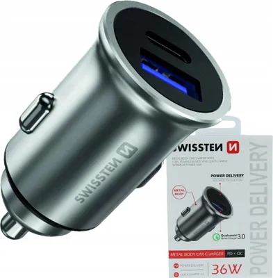 Immagine prodotto di Adattatore per auto SWISSTEN 36W, 2 porte, USB-C, USB-A