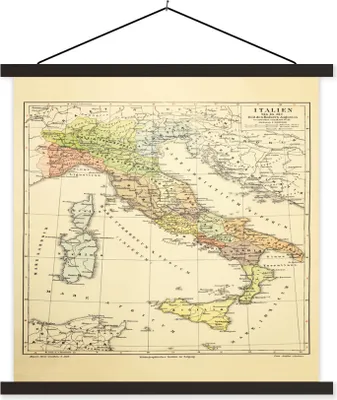 Produktbild von MuchoWow® Textilposter Antike Landkarte von Italien 120x120 cm mit schwarzem Rahmen - Aufhängungsset