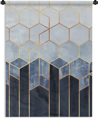 Produktbild von MuchoWow® Wandteppich Wandbehang Sechseck - Gold - Schablonen 60x80 cm Tapisserie Dekoration Wandtuch - Decke - Wandtücher - Wohne