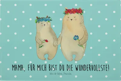 Produktbild von Mr. & Mrs. Panda Hackbrett Bären mit Blumenkranz - Türkis Pastell - Geschenk, Familie, schneidunterlage, Schneidebrett Aus Glas, Muttertag, Glasschneidebrett, Mama