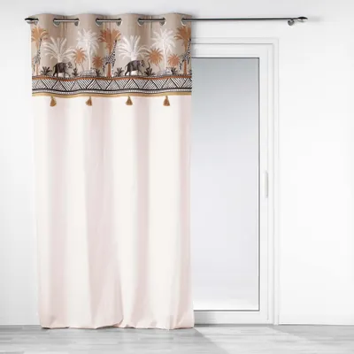 Vorhang mit Ösen, 140x240 cm, taupe, Baumwolle, Pompons